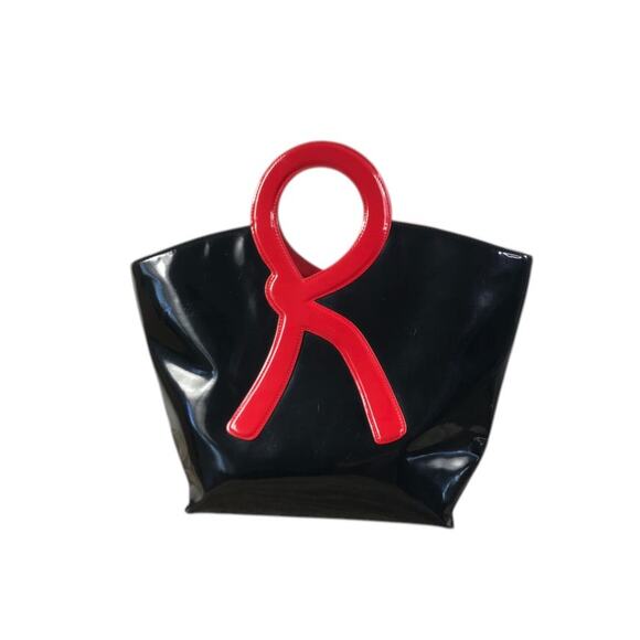 ROBERTA DI CAMERINO VTG Patent Leather Handbag Black Red Unique Boho Retro Rare - Picture 3 of 12